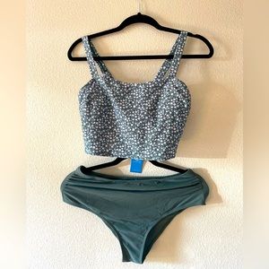 NWT Two Piece High Waist Midkini Swimsuit Set